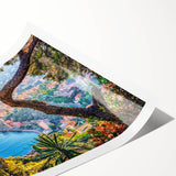 Extra large wall art of line art flowers in muted earth tones on a rolled canvas, suitable for large living room decor.