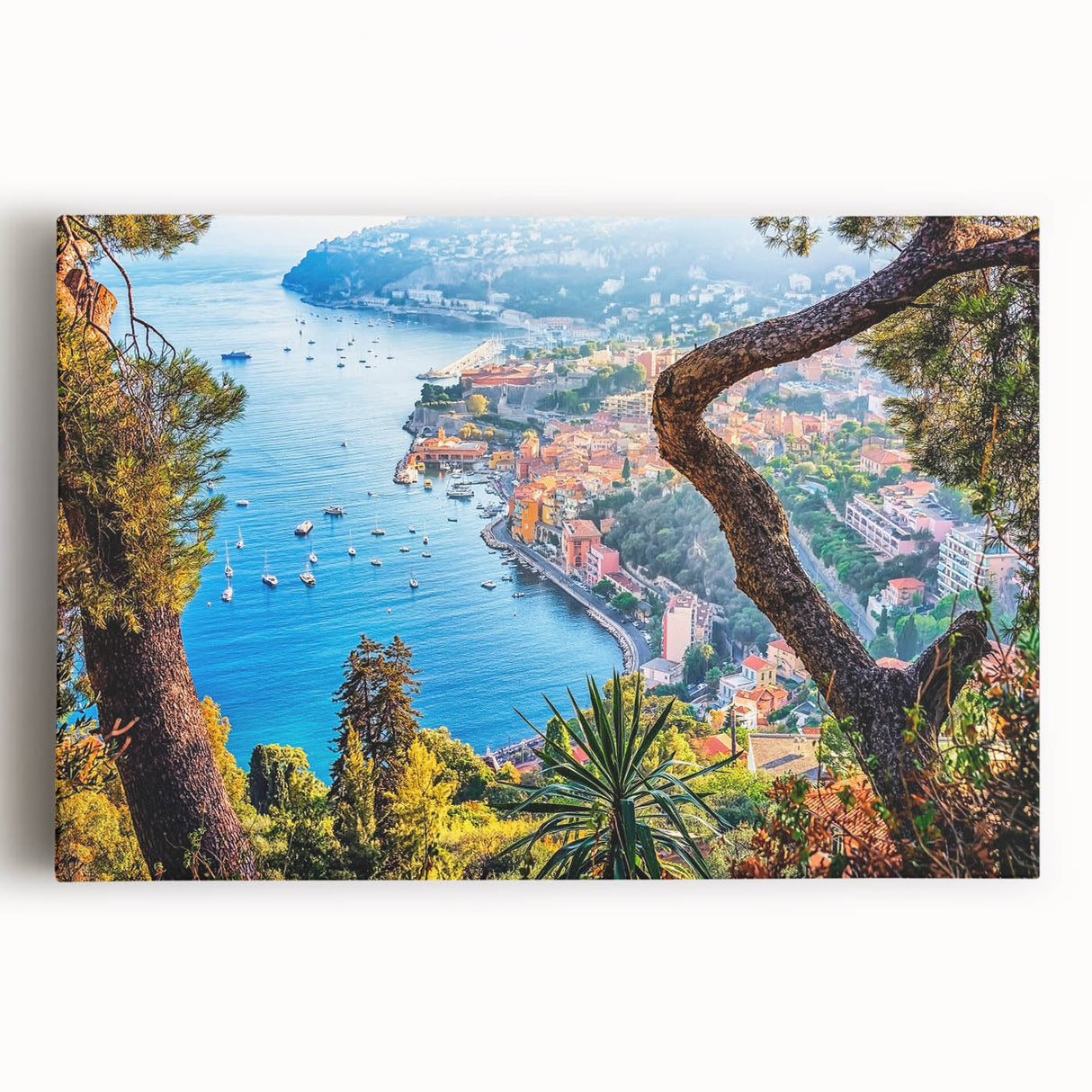 Black and white stretched canvas depicting a scenic Provence landscape, ideal for kitchen wall art.