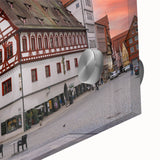 Large abstract acrylic print of a Bavarian landscape in muted earth tones, ideal for dining room art.