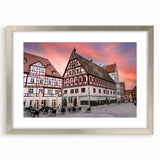 Extra large abstract art print of a textured Bavarian landscape in muted earth tones, framed in silver.