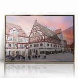 Art Deco poster of a Bavarian landscape in muted gold tones on a framed acrylic, ideal for modern art wall decor.