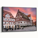 Black and white framed canvas of a Bavarian landscape, ideal for bedroom wall art with a vintage poster style.