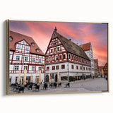 Framed canvas of a vintage-style Bavarian landscape, featuring muted earth tones, ideal for bedroom wall art.