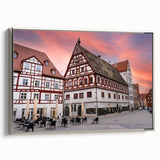 Landscape art painting of Bavarian scenery on framed canvas, featuring colorful art in vintage poster style.