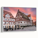 Vintage poster art of a Bavarian landscape on a framed canvas, featuring vivid colors, ideal for living room decor.