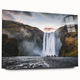 Large abstract acrylic print depicting a serene Icelandic landscape in cool blue and gray tones.