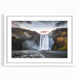 Textured art depicting abstract Icelandic scenery in muted earth tones on a white framed canvas, suitable for bedroom decor.