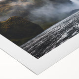 Art deco poster depicting a serene European landscape in muted earth tones on rolled canvas, suitable for dining room decor.