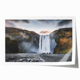Extra large rolled print of a floral Icelandic landscape in muted green and blue tones, ideal for art wall dining room.