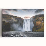Black and white photograph of a serene Icelandic landscape on stretched canvas.