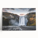 Black and white photograph of an Icelandic landscape on large stretched canvas, ideal for kitchen wall art.