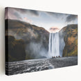 Large canvas print featuring a serene Iceland landscape with muted blue and green tones, ideal for kitchen wall art.