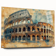 Acrylic print of a Rome cityscape featuring muted earth tones, ideal for dining room decor.
