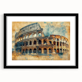 Abstract art print of a colorful European cityscape in vibrant hues on a large framed canvas, ideal for living room decor.