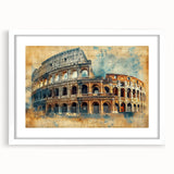 Textured art print of Rome with abstract design elements in earthy tones, framed with a white mat.