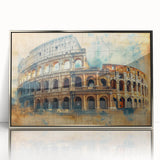 Acrylic print of Rome with silver frame featuring mid-century modernist style in muted earth tones.