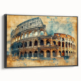 Black and white framed canvas depicting a vintage-style Rome landscape, ideal for bedroom wall art.