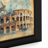 Black wall art featuring a textured close-up of Rome with colorful details on a framed canvas, ideal for living room decor.