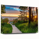 Acrylic print of a European cityscape in muted gray and blue tones, ideal for dining room art.