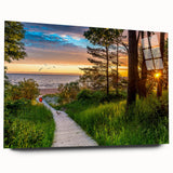 Large abstract wall art of a European landscape in muted earth tones on acrylic glass.