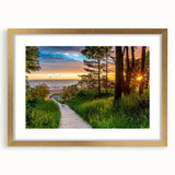 Abstract art print depicting a European landscape in muted earth tones on a framed canvas, ideal for dining room decor.