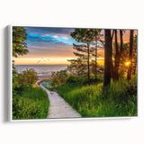 Vintage poster art of a scenic European landscape with colorful tones, displayed in a large white-framed canvas.