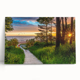 Black and white photograph of a European street scene on a large stretched canvas, ideal for kitchen wall art.