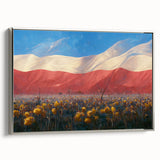 Framed canvas of a colorful landscape art painting depicting a vintage European scene, ideal for living room decor.