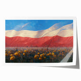 Extra large rolled print of a European Polish scenery with vibrant green and floral elements, ideal for art wall dining room.