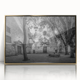 Art deco poster of Barcelona cityscape in muted gold tones on framed acrylic, suitable for modern art wall decor.