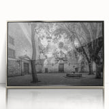 Large acrylic print of Barcelona scenery in muted earth tones, framed in silver, suitable for modern art wall decor.