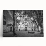 Black and white large canvas print of Barcelona cityscape, ideal for kitchen wall art.