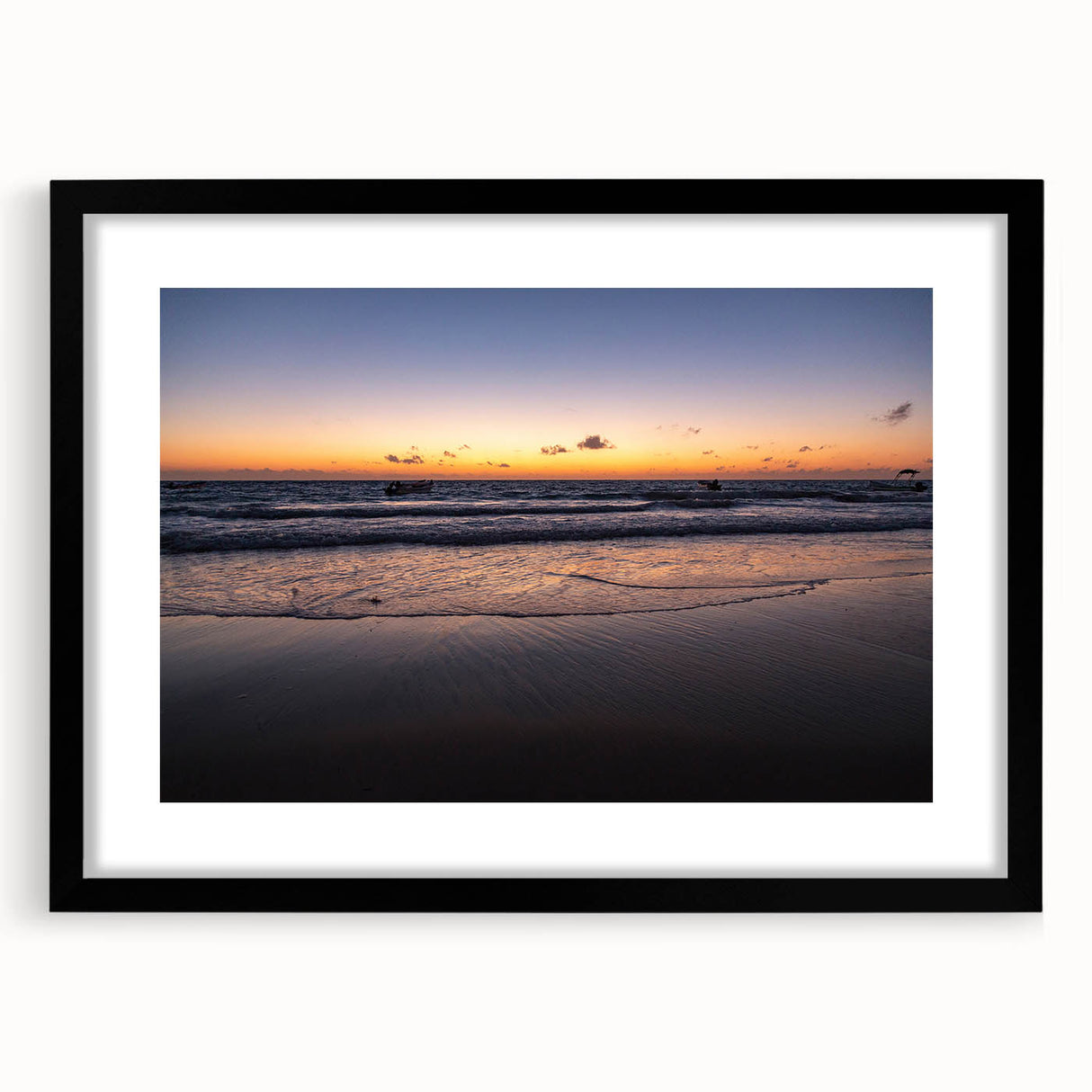 Extra large abstract art print featuring a textured, colorful depiction of Yucatan scenery on a framed black mat.