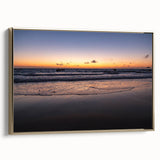 Framed canvas of a Yucatan landscape in vintage poster style, featuring muted green and gold tones.