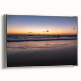 Landscape art painting depicting a colorful Yucatan scenery on a silver-framed canvas, ideal for enhancing living room decor.