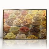Acrylic print of Dubai skyline in gold tones on a framed canvas, suitable for modern art wall decor.