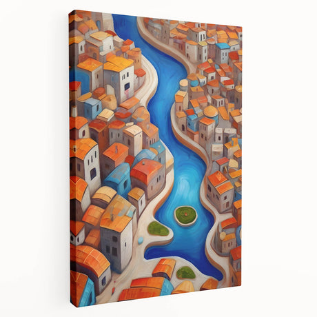 Large stretched canvas depicting a Middle Eastern scenery in earthy tones, suitable for kitchen wall art.