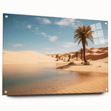Large abstract wall art of a Middle Eastern Oman scenery in muted earth tones on acrylic glass.