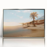 Mid-century modernist art depicting Oman scenery in muted earth tones on a framed acrylic, ideal for modern art wall decor.