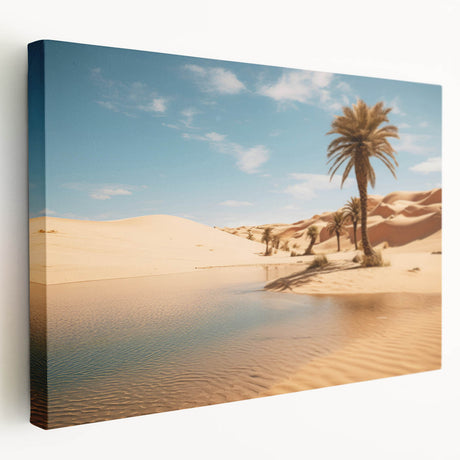 Middle Eastern landscape on stretched canvas featuring earth tones, ideal for kitchen wall art.