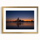 Extra large abstract art print of a textured Abu Dhabi skyline in muted gold and bronze hues, framed with a mat.