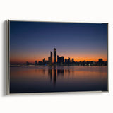 Landscape art painting of Abu Dhabi skyline in colorful hues on framed canvas, ideal for modern living room decor.