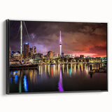 Black and white landscape art painting of Auckland, framed canvas, ideal for bedroom decor.