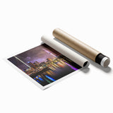Extra large wall art of Auckland skyline with vibrant twilight hues on rolled canvas, ideal for classy bathroom decor.