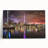 A black and white panoramic view of the Auckland skyline on a large stretched canvas, suitable as kitchen wall art.
