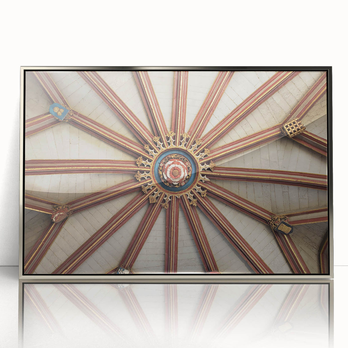 Mid-century modernist art of Canterbury, New Zealand landscape in muted earth tones on a silver-framed acrylic.