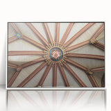 Art deco poster of Canterbury, New Zealand scenery in muted greens and blues on white framed acrylic.