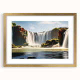 Extra large abstract art print of a South American landscape in gold frame, featuring textured earth tones.