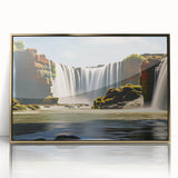 Mid-century modernist landscape of an Argentinian scenery on a gold-framed acrylic, ideal for modern art wall decor.