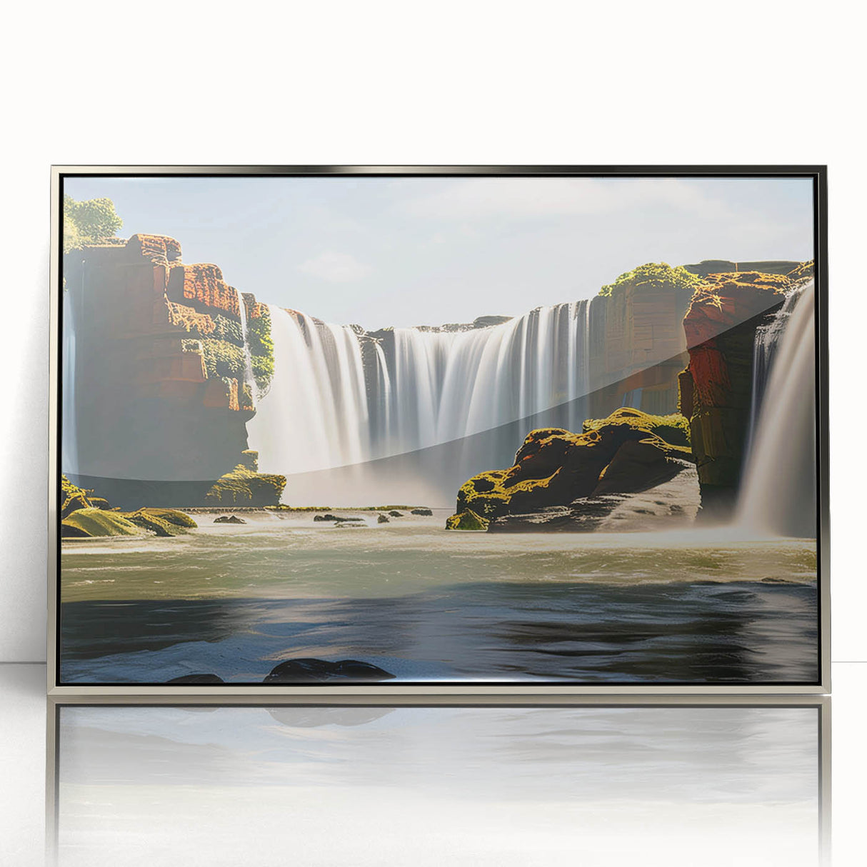 Mid-century modernist art depicting an Argentinian landscape in silver-framed acrylic, suitable for nursery wall decor.